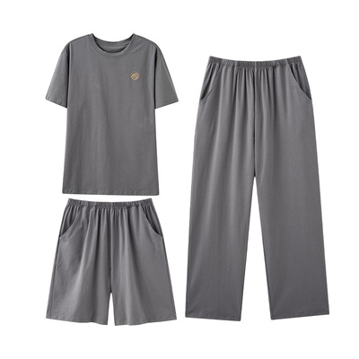 芬腾正品夏季男纯棉三件套家居服