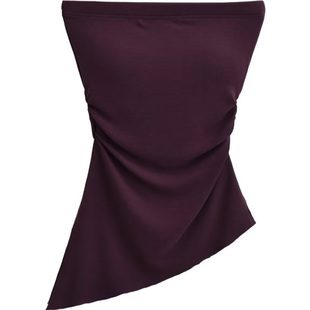 性感辣妹女人味平口抹胸含胸垫裹胸女不规则下摆开叉收腰背心上衣