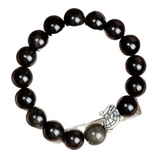 天然黑曜石龙龟手链999银乌龟玄武手串送女友闺蜜情侣转运珠礼物