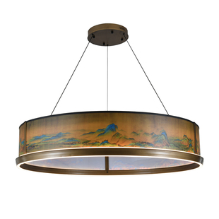 饭店包间吊灯宋式美学客厅灯酒店包厢别墅餐厅圆灯新中式圈圈吊灯