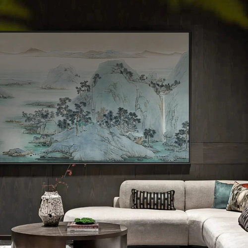 宋氏山水画装饰画客厅背景墙酒店别墅大尺寸壁画中堂画新中式挂画