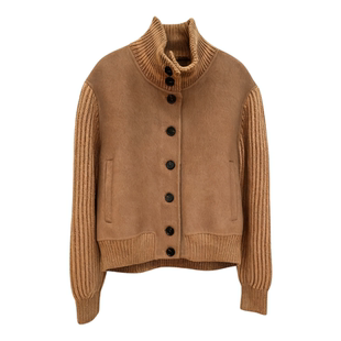 LP同款25秋冬立领毛呢拼接针织外套设计感翻领针织套头女新款时尚