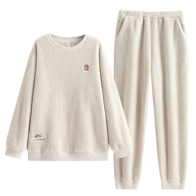 半边绒睡衣男秋冬季加厚保暖