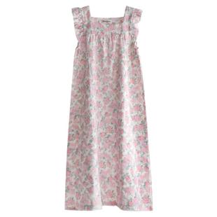 甜美印花小飞袖吊带睡裙女夏季纯棉纱布薄款短裤家居服套装睡衣