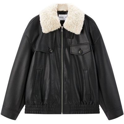 【商场同款】乐町PU仿皮衣拉链外套机车可拆卸毛领外套C2BHG1219