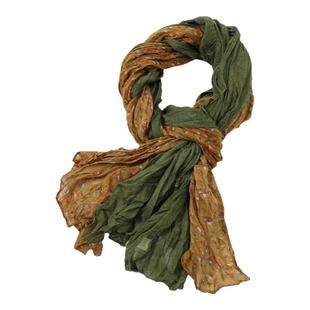 森系温柔黄绿色拼色碎花围巾复古文艺长款个性丝巾女西北旅游披肩