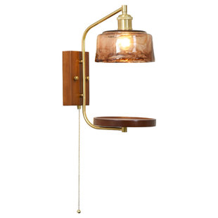 实木置物架壁灯2026新款中古风床头灯客厅卧室墙灯高级酒店装饰灯