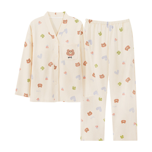 V领月子服孕妇纯棉拉架睡衣带胸垫隐蔽式哺乳口可外穿套装家居服