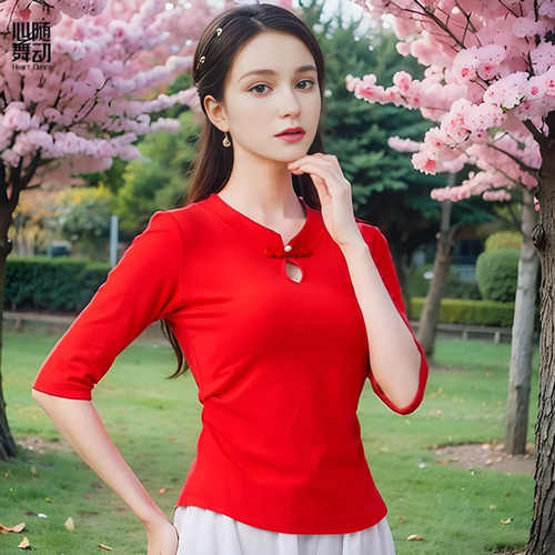 广场舞服装新款旗袍领古典演出服表演上衣中国风演出大码女服装女