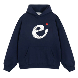 秋冬加绒加厚藏蓝色连帽卫衣女款宽松慵懒风设计感小众情侣装外套