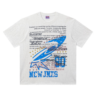 江南先生NewJNXS'1990S'复古肌理盐洗水字母T恤星星烫钻短袖情侣