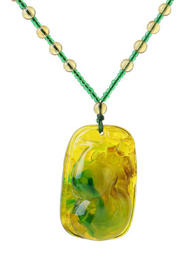 民族风蜜蜡项链长款绿幽灵琥珀葫芦吊坠衣服配饰复古百搭毛衣链