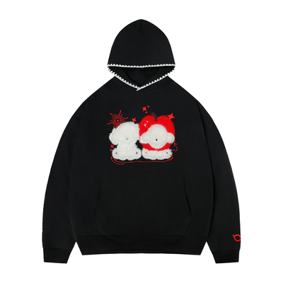 BIPOLAR毛绒双子小狗贴布卫衣