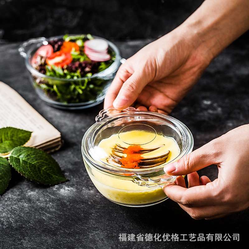 进口帕莎帕琦透明带碗钢化玻璃微波炉蒸蛋碗家用迷你专用盖圆形小