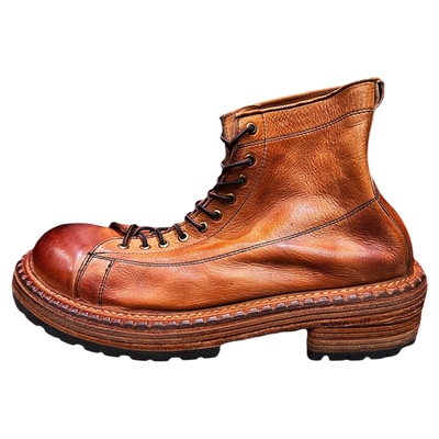 美式软皮机车皮靴厚底增高潮牌