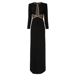 性感晚礼服女2025新款高端宴会轻奢主持黑色显瘦露背带袖高级感裙