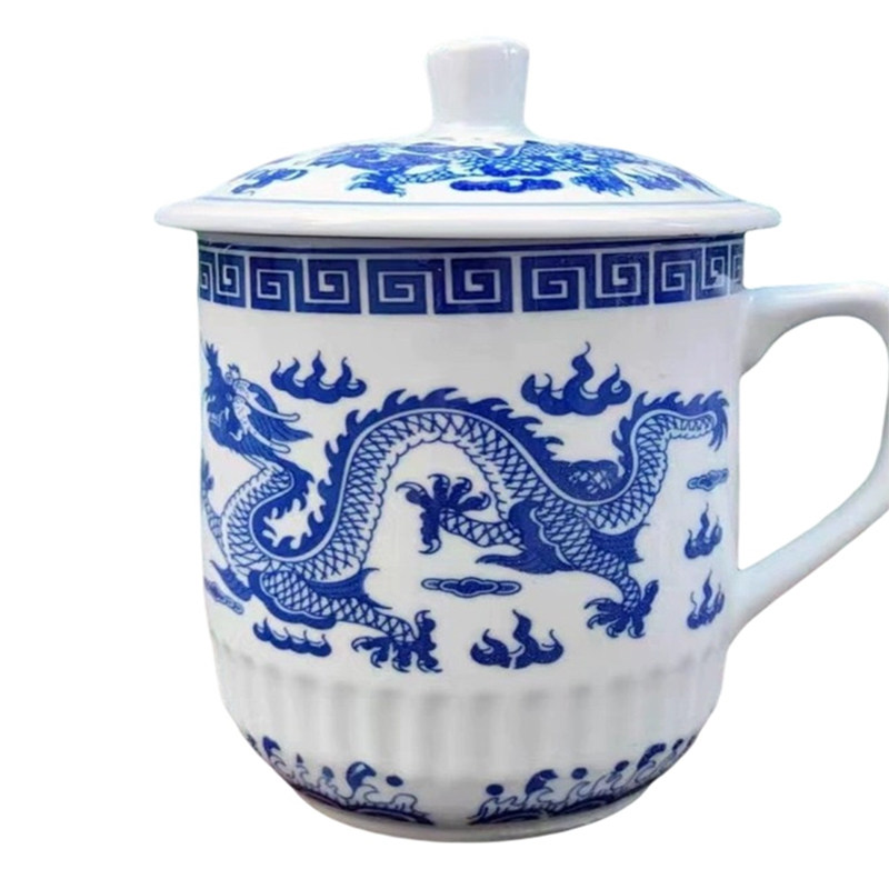 青花瓷茶杯中式复古釉下彩景德镇单杯办公杯家用大号带盖水杯商用