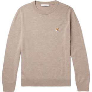 【折扣】[经典款]Maison Kitsune男秋冬品牌标志贴花绵羊毛毛衣