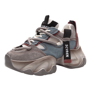 真皮老爹鞋女春季厚底内增高8cm网面休闲鞋百搭轻便女鞋小个子潮