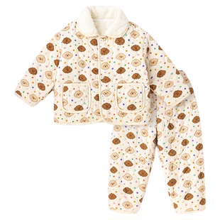 嘟嘟家男童家居服套装冬季女童分体式睡衣宝宝冬装加绒保暖衣童装