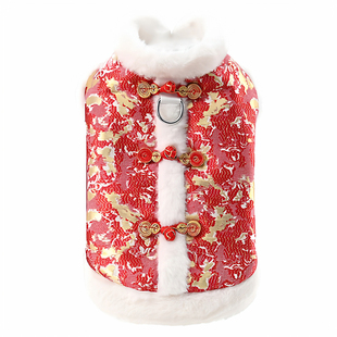 2025年新款冬季泰迪宠物狗狗新年衣服小型犬过年冬装绒可牵引棉衣