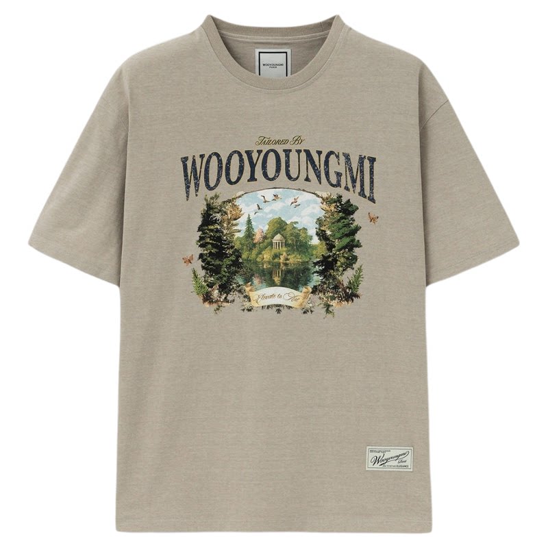 新品WOOYOUNGMI26春夏男士潮流时尚日常舒适花园图案印花短袖T恤