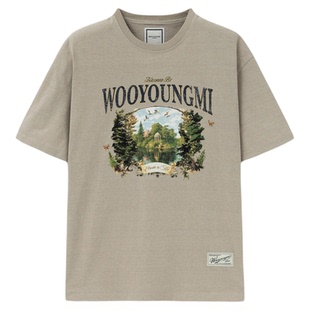 新品WOOYOUNGMI26春夏男士潮流时尚日常舒适花园图案印花短袖T恤