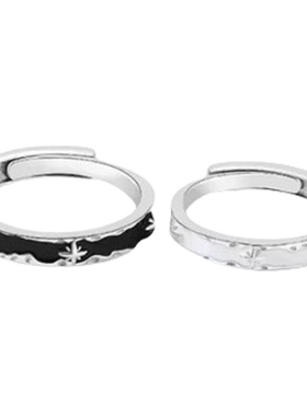 黑夜与黎明S999纯银珐琅白色花纹戒指十字架戒指滴油小众设计手饰