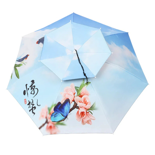 伞帽头戴式黑胶防晒雨伞钓鱼伞折叠防紫外线户外遮阳伞太阳伞斗笠
