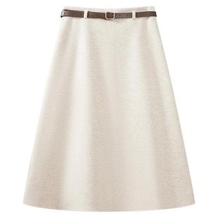 毛呢半身裙女秋冬2025年新款高腰厚实简约A字小个子中长款打底裙