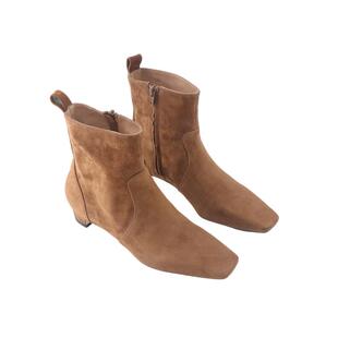 RIM RIM【朱丹同款】老钱法式气质真皮侧拉链方头马丁靴女瘦瘦靴