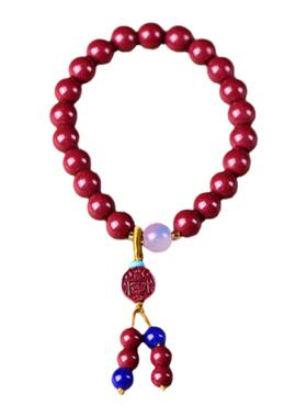原矿朱砂紫金砂圆珠五路财神手链 男女款本命佛饰品