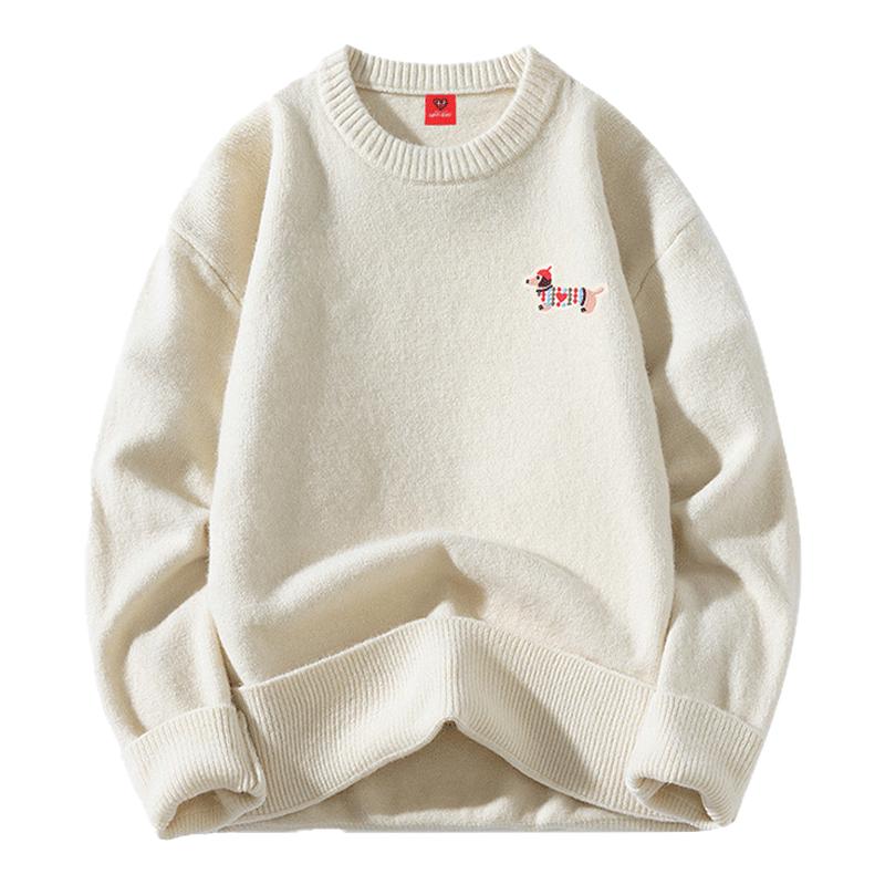 查尔斯桃心 腊肠狗绵羊绒圆领毛衣男女秋冬季软糯宽松加厚针织衫