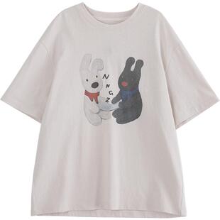 NNGZ夏季女童玩偶印花短袖t恤洋气时髦儿童纯棉上衣童装套头衫