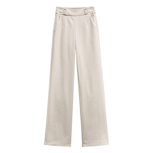 软糯醋酸羊毛直筒弯刀裤女2025秋冬加厚新款高腰羊毛呢窄版阔腿裤