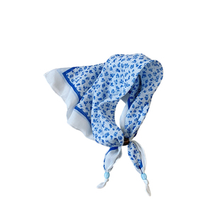 韩版复古串珠丝巾女春款小众百搭高级感系脖领巾可调节项链配饰