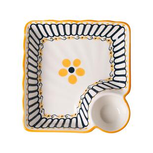 川岛屋饺子盘子带醋碟家用陶瓷碟子早餐分格餐盘高级感水饺专用盘