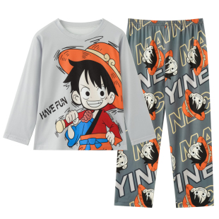 儿童长袖睡衣卡通海贼王2025春秋季保暖小男孩宝宝洋气家居服套装