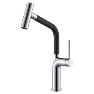 铜厨房龙头抽拉式冷热双出水旋转洗菜盆水龙头极简PEX管进口阀芯