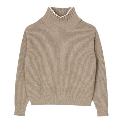 SANDRO Outlets秋冬女装法式气质时尚白色花边领高领针织衫上衣