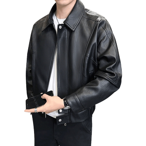 皮衣外套男秋季2024新款高端潮牌机能帅气翻领上衣潮流机车皮夹克