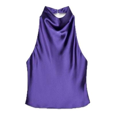 紫罗兰高定质感丝缎挂脖领上衣