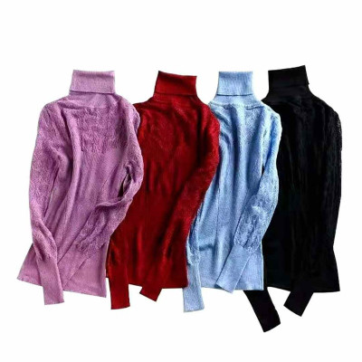 常规露背高领镂空复古打底衫