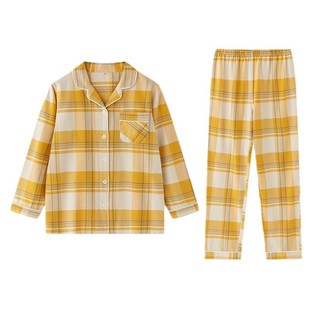 MUEJ高级感睡衣女士秋冬纯棉绒布磨毛长袖格子情侣男士家居服套装