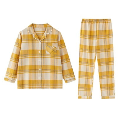 无印品质睡衣女士秋冬纯棉绒布磨毛长袖格子情侣男士家居服套装