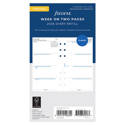 【2026年周计划内页】英国进口Filofax活页手帐本内页替芯一周两页一周一页活页纸A5 A6 A7 A8 M5活页本替芯