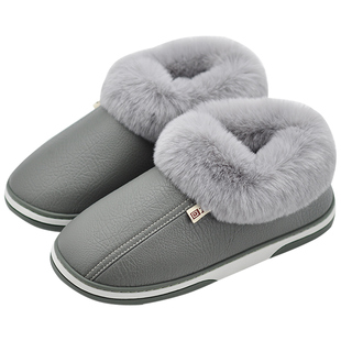 回力加绒棉拖鞋男冬季包跟保暖皮面外穿高端厚底踩屎感加绒棉鞋女