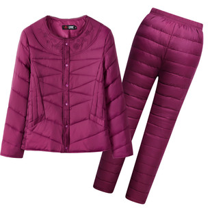 冬季女士羽绒棉服修身保暖棉袄棉裤两件套中老人年妈妈装棉衣内胆