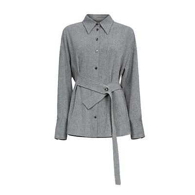 s.deer翻领收腰基本款长袖衬衫