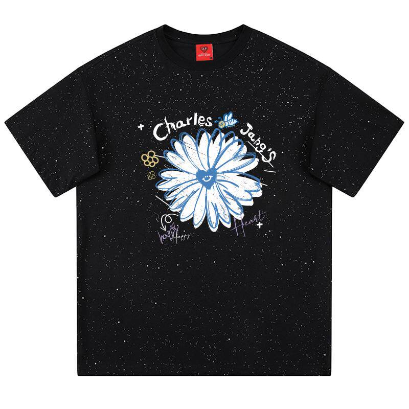 查尔斯桃心满天星烫金印花短袖t